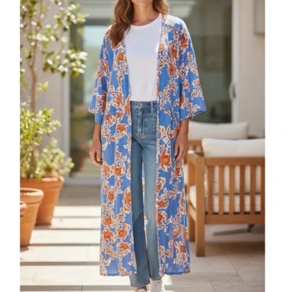 Jessica Simpson Women's Blue Floral "LAILAA" Kimono Duster Size: S